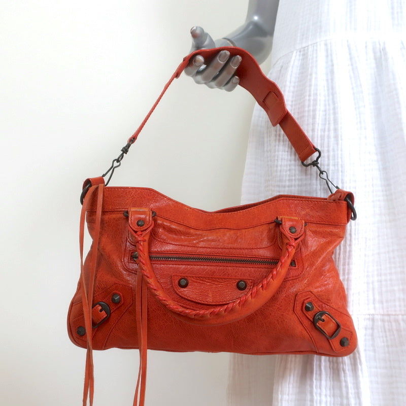 Womens Hourglass Small Handbag In Box in Fluo Orange  Balenciaga US